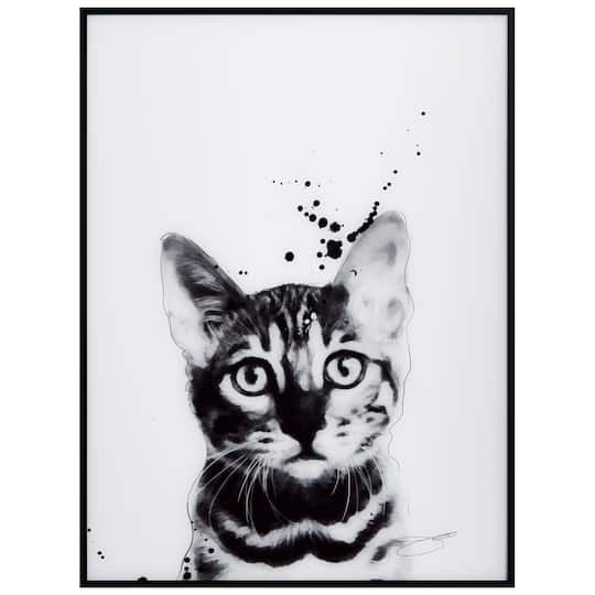 Empire Art Direct 24" x 18" Black & White Bengal Cat Pet Reverse Printed Wall Art with Black Frame